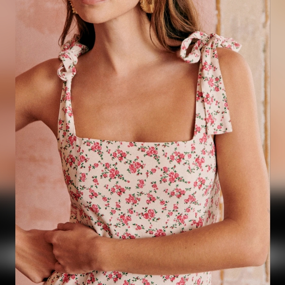 Sezane Dorotha Floral Midi Dress in White and Pink - Picture 3 of 6